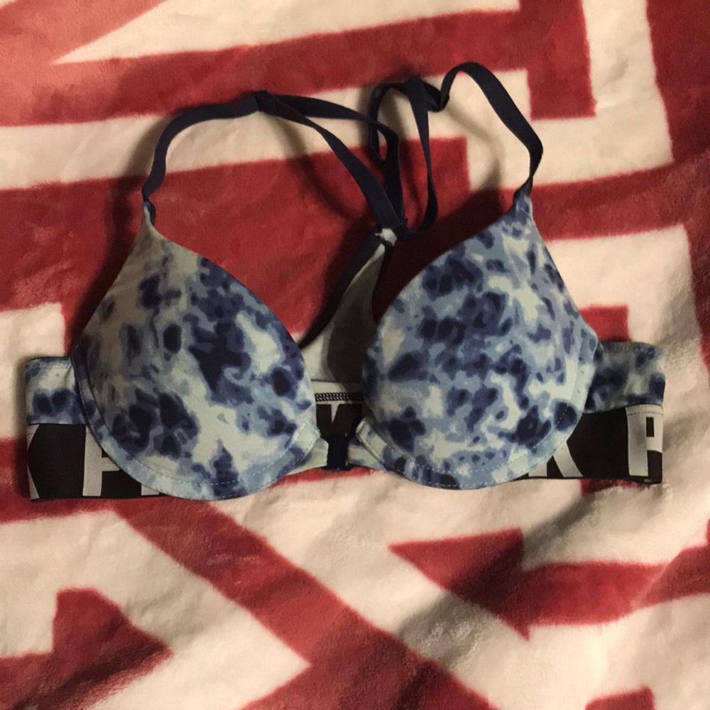 Logo blue tye dye racerback push up bra